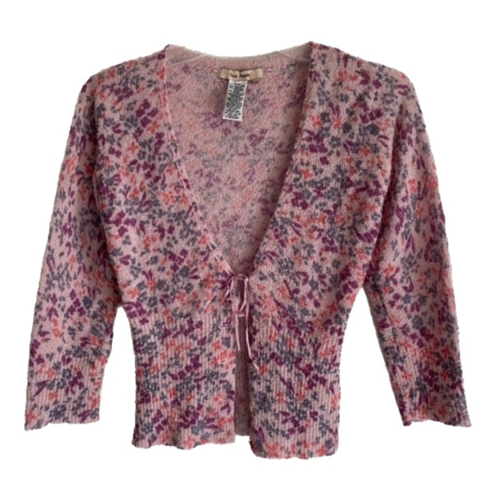 Free People Pink Floral Crop Cardigan S/M
